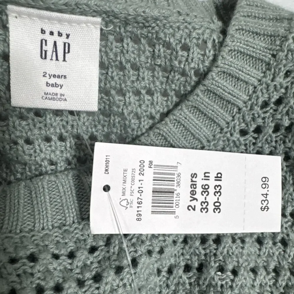 Baby Gap Toddler Girls Sage Open Knit Pullover Sweater Size 2T Long Sleeve
